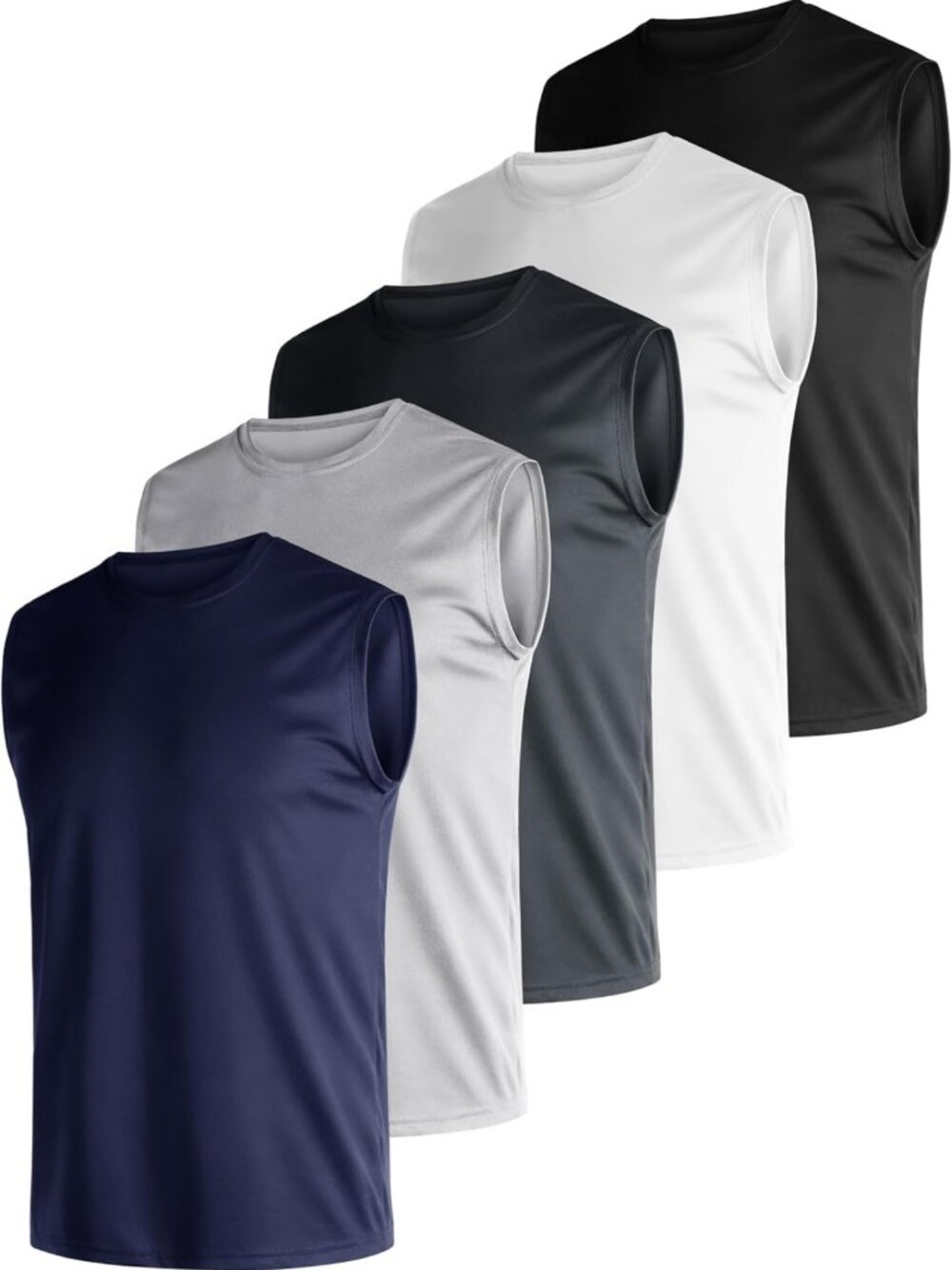 Men's 5 Pack Quick Dry Sleeveless Tank Tops, Moisture Wicking Athletic Tees